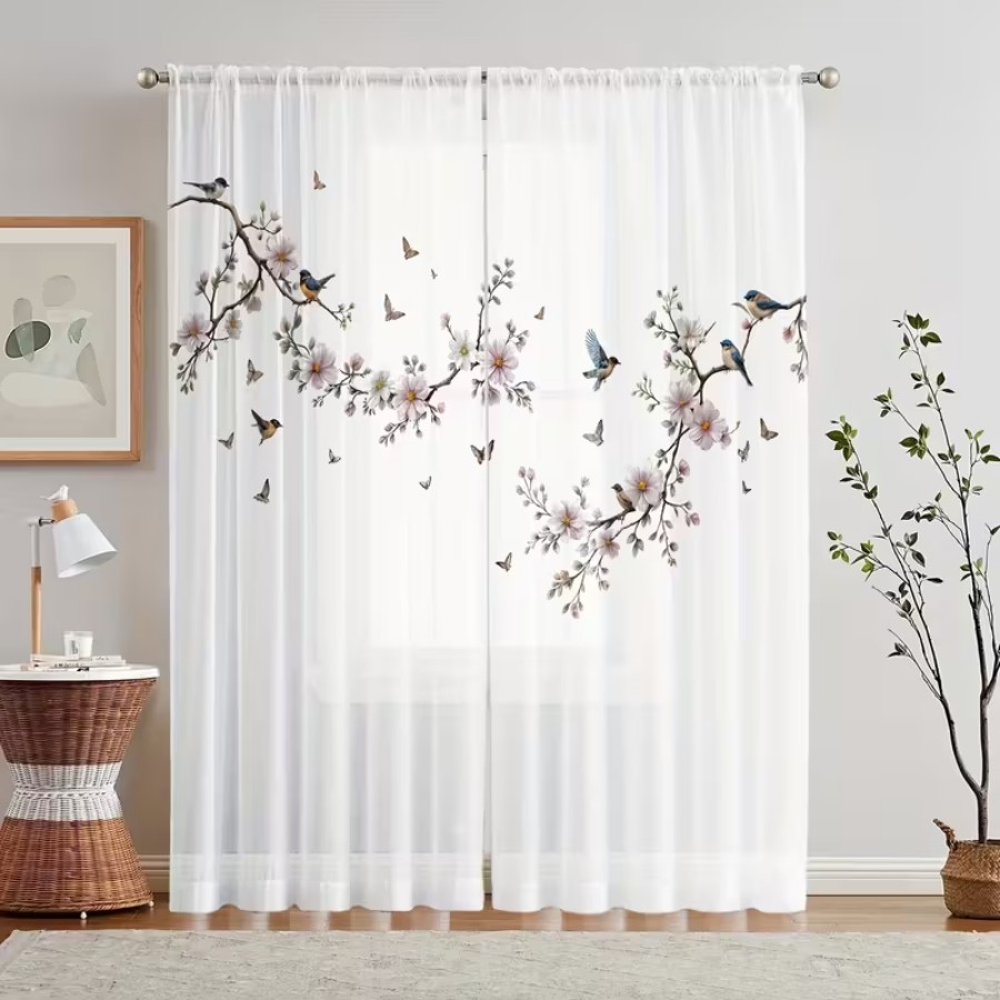 Flower Wall Panel - 2 szt. Przezroczyste zasłony z nadrukiem