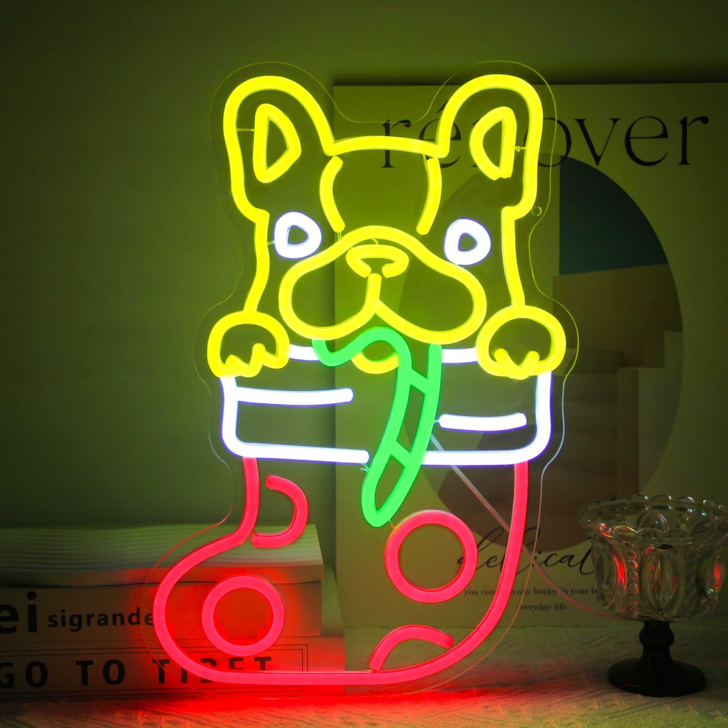 Neon Sign Party - Neonowa tabliczka z motywem francuskiego buldoga,
